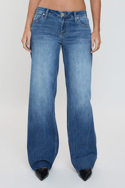 Women's Low Rise Wide Leg Jeans in S Midnight Sky Blue Rips view 2 - Women'S Low Jeans (bottom)