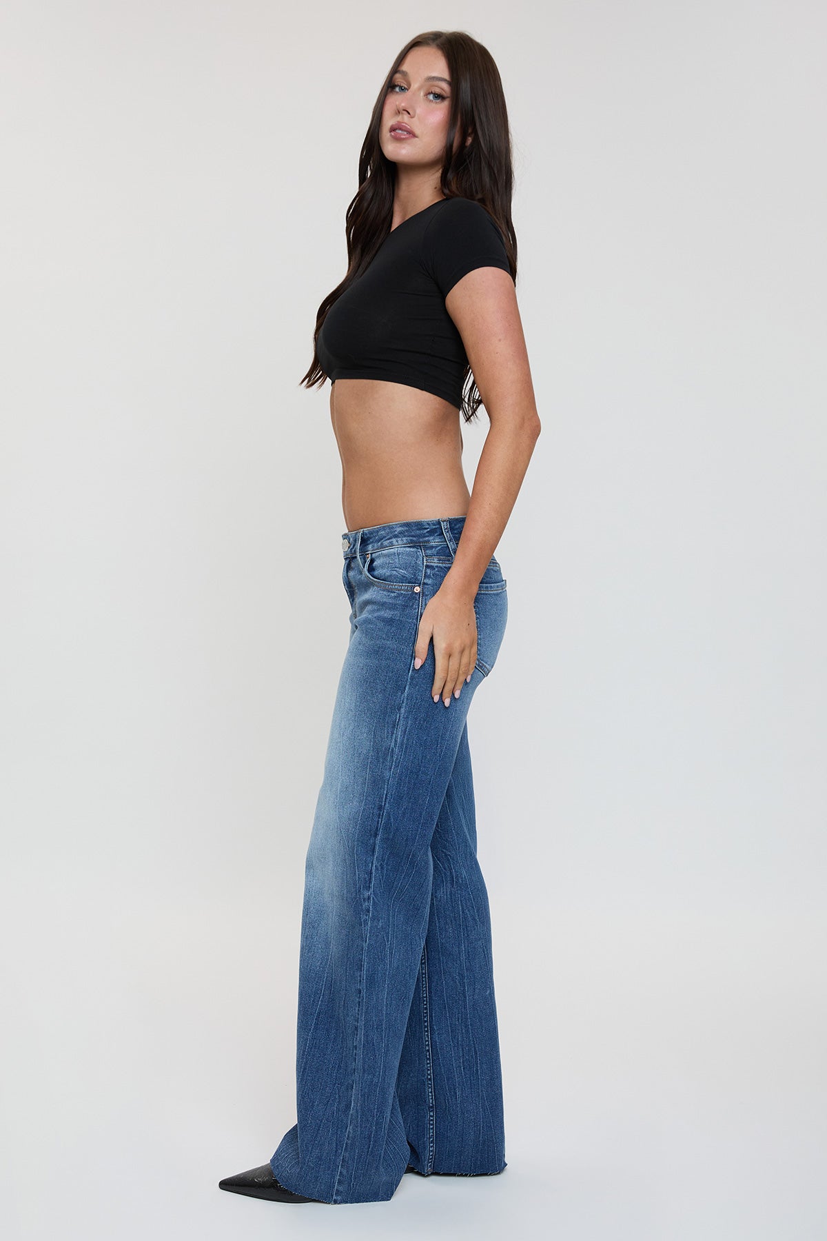 Women's Low Rise Wide Leg Jeans in S Midnight Sky Blue Rips view 5 - Women'S Low Jeans (bottom)