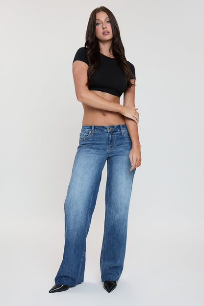 Women's Low Rise Wide Leg Jeans in S Midnight Sky Blue Rips view 6 - Women'S Low Jeans (bottom)