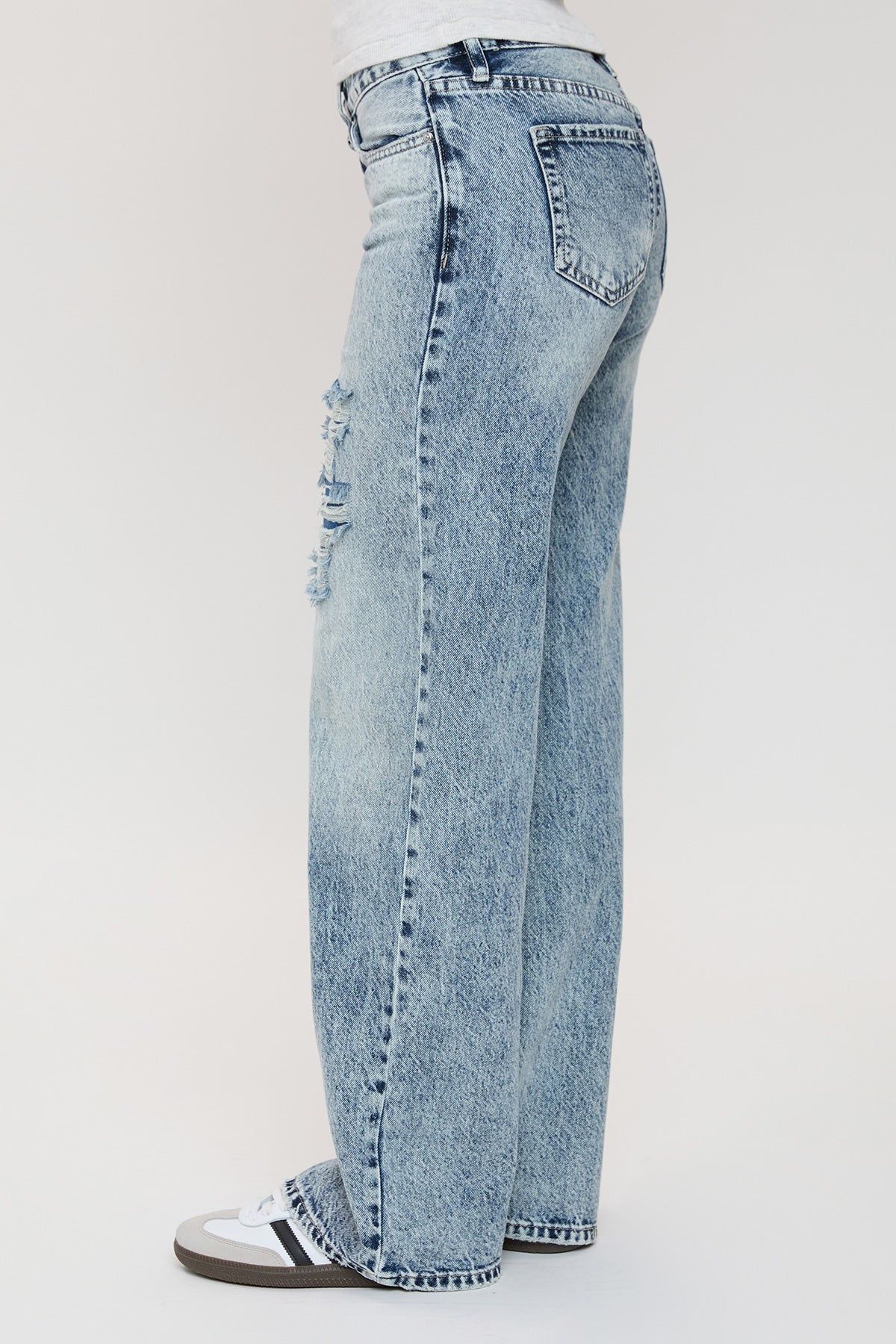 Women's Low Rise Wide Leg Rigid Jeans in C Sky Blue Rips view 4 - Women'S Low Jeans (bottom)