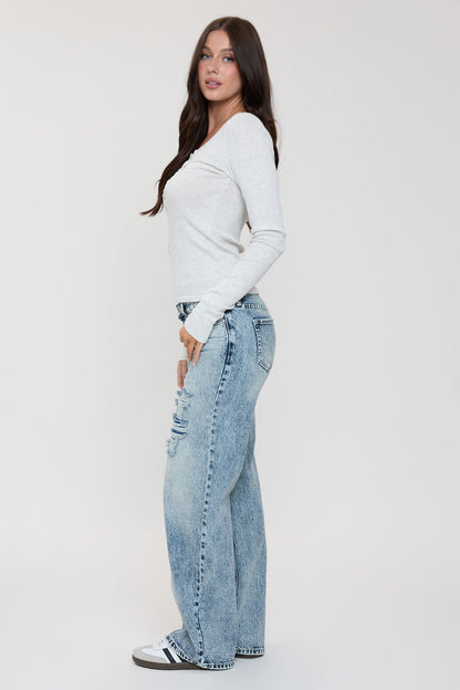 Women's Low Rise Wide Leg Rigid Jeans in C Sky Blue Rips view 7 - Women'S Low Jeans (bottom)