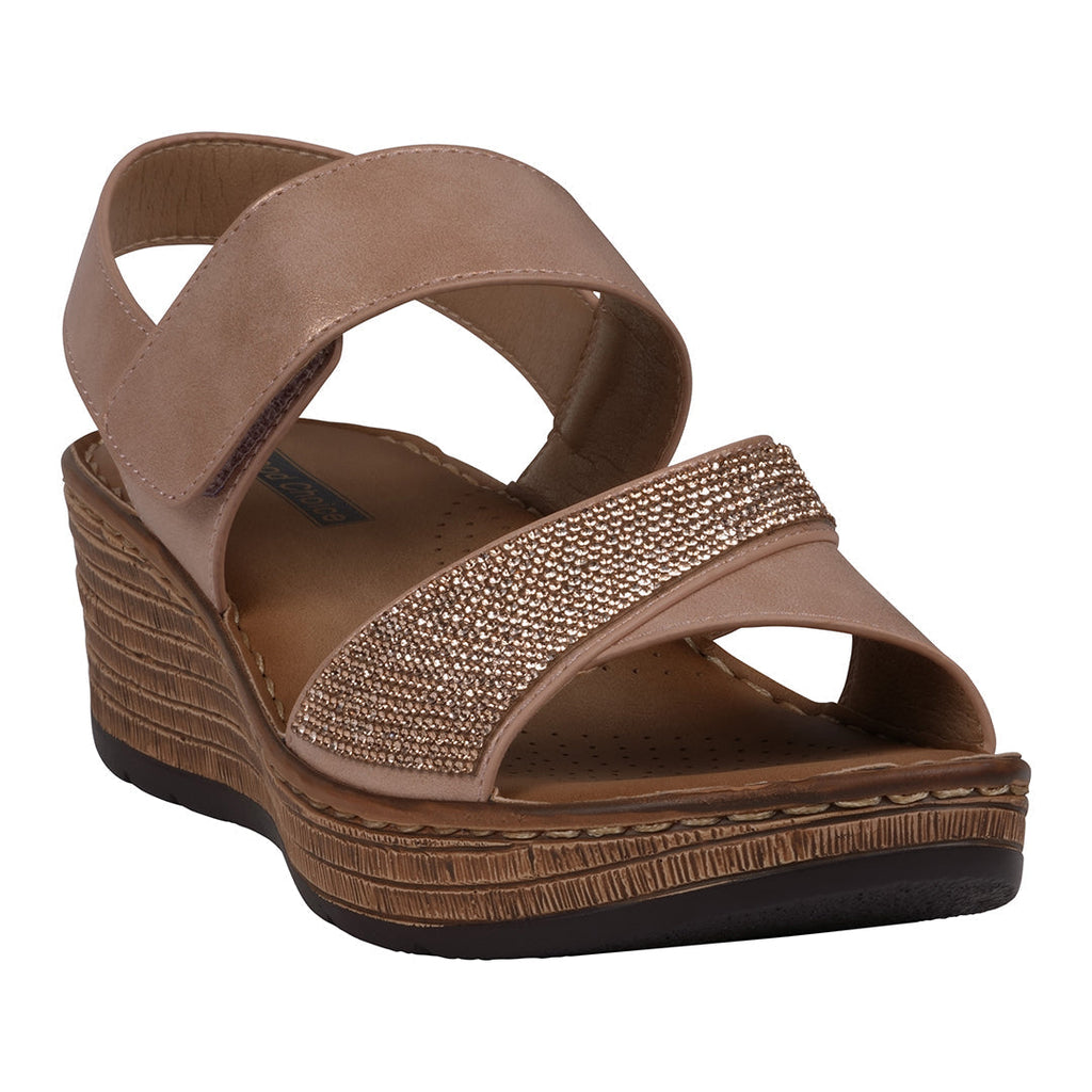 Women's Lux Blush Embellished Velcro Wedge Sandals Blush (shoe) - women's luxury sandals, luxury sandal - shop at us.meeeshop