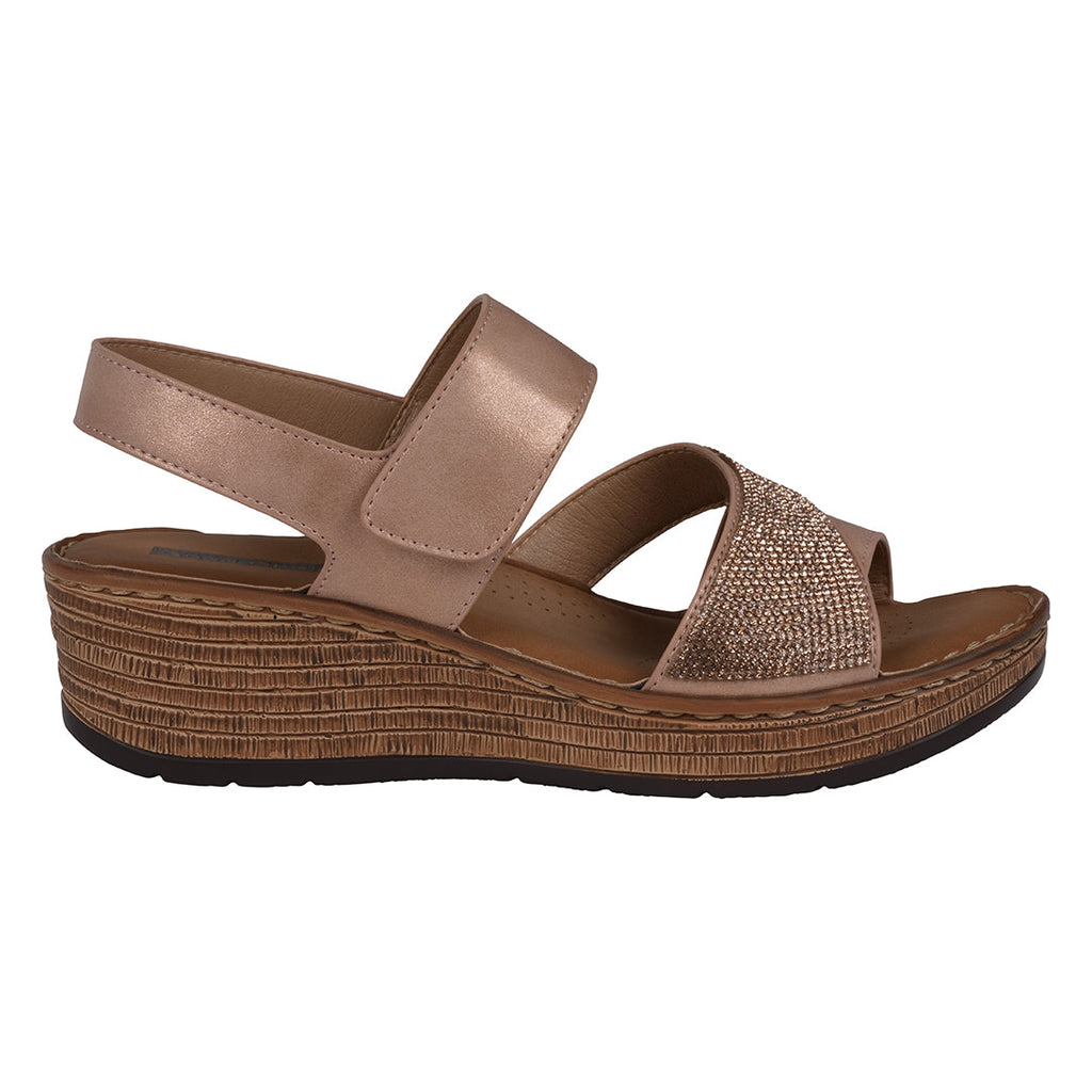 Women's Lux Blush Embellished Velcro Wedge Sandals Blush view 2 (shoe) - women's luxury sandals, luxury - shop at us.meeeshop