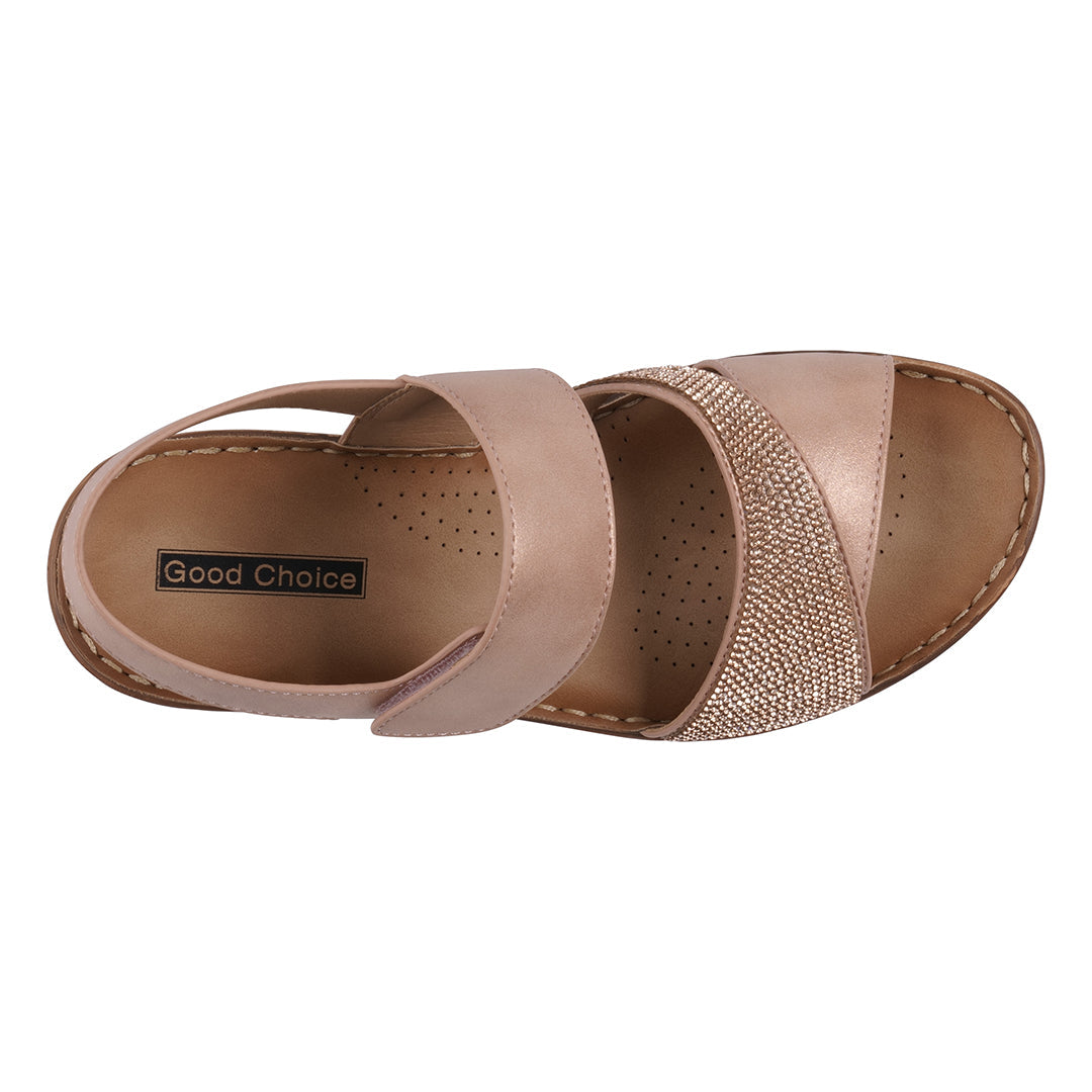 Women's Lux Blush Embellished Velcro Wedge Sandals Blush view 3 (shoe) - women's luxury sandals, luxury - shop at us.meeeshop