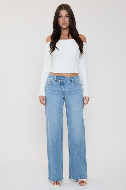 Women's Luxe Asymmetrical Wide Leg Jeans in L Light Blue view 9 - Women'S Luxe Jeans (bottom)