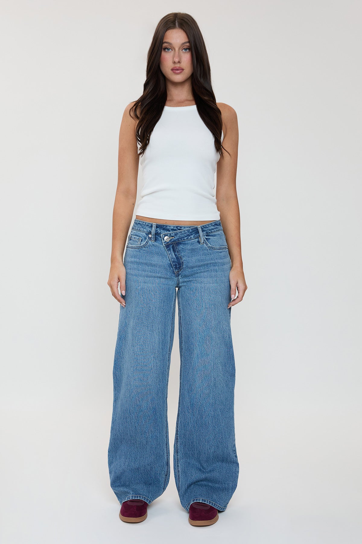 Women's Luxe Asymmetrical Wide Leg Jeans in M Medium Blue - Women'S Luxe Jeans (bottom)