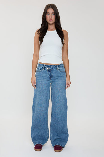 Women's Luxe Asymmetrical Wide Leg Jeans in M Medium Blue - Women'S Luxe Jeans (bottom)
