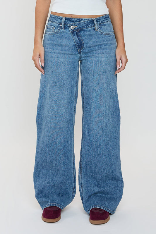Women's Luxe Asymmetrical Wide Leg Jeans in M Medium Blue view 2 - Women'S Luxe Jeans (bottom)