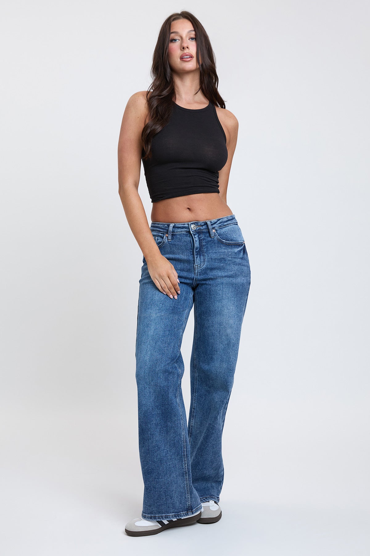 Women's Luxe Bella Wide Leg Jeans in Q Celeste Blue Rips view 15 - Women'S Luxe Jeans (bottom)