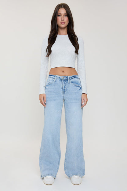 Women's Luxe Bella Wide Leg Jeans in Q Celeste Blue Rips view 16 - Women'S Luxe Jeans (bottom)
