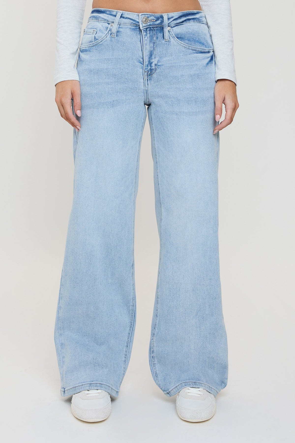 Women's Luxe Bella Wide Leg Jeans in Q Celeste Blue Rips view 17 - Women'S Luxe Jeans (bottom)