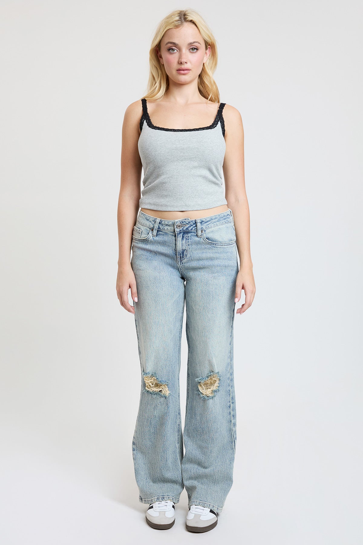 Women's Luxe Britney Wide Leg Jeans in L Light Blue Rips view 26 - Women'S Luxe Jeans (bottom)