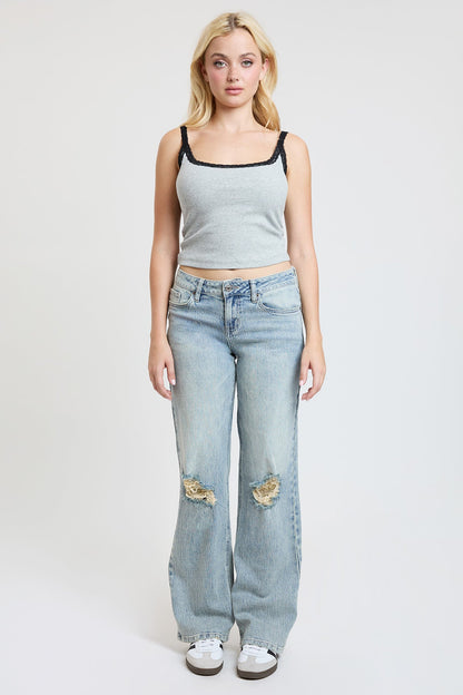 Women's Luxe Britney Wide Leg Jeans in L Light Blue Rips view 26 - Women'S Luxe Jeans (bottom)