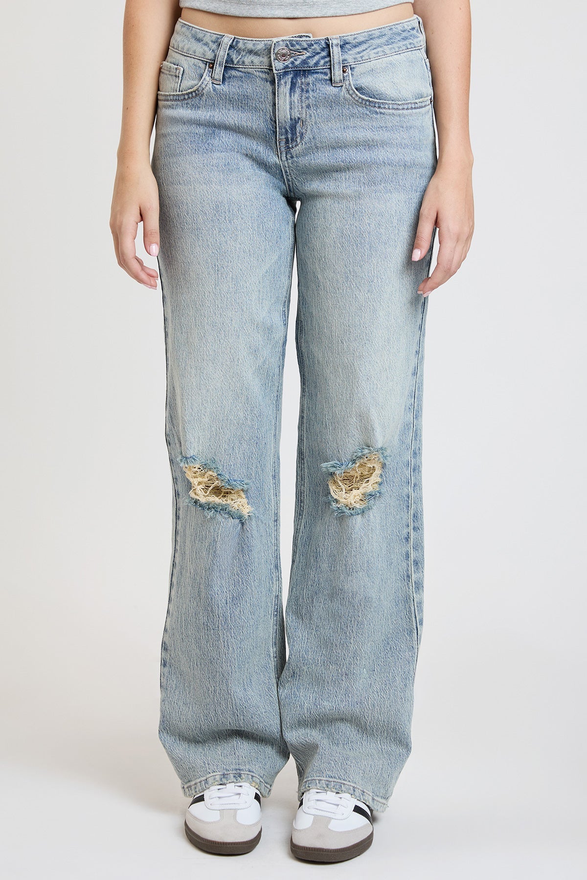 Women's Luxe Britney Wide Leg Jeans in L Light Blue Rips view 27 - Women'S Luxe Jeans (bottom)