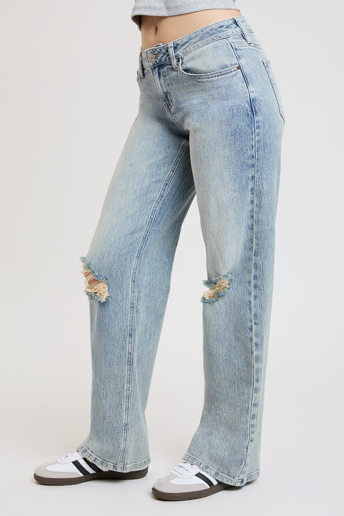 Women's Luxe Britney Wide Leg Jeans in L Light Blue Rips view 28 - Women'S Luxe Jeans (bottom)