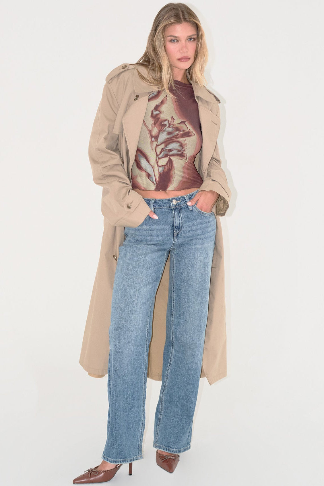 Women's Luxe Britney Wide Leg Jeans in P Deep Sky Blue Rips view 16 - Women'S Luxe Jeans (bottom)
