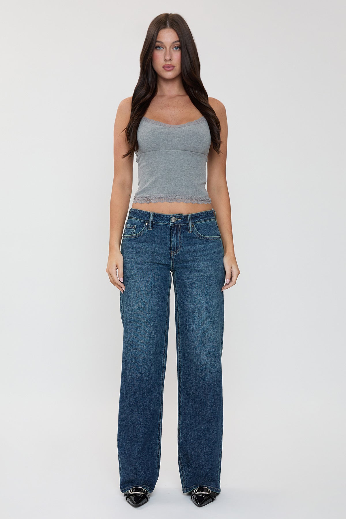 Women's Luxe Britney Wide Leg Jeans in P Deep Sky Blue Rips view 18 - Women'S Luxe Jeans (bottom)