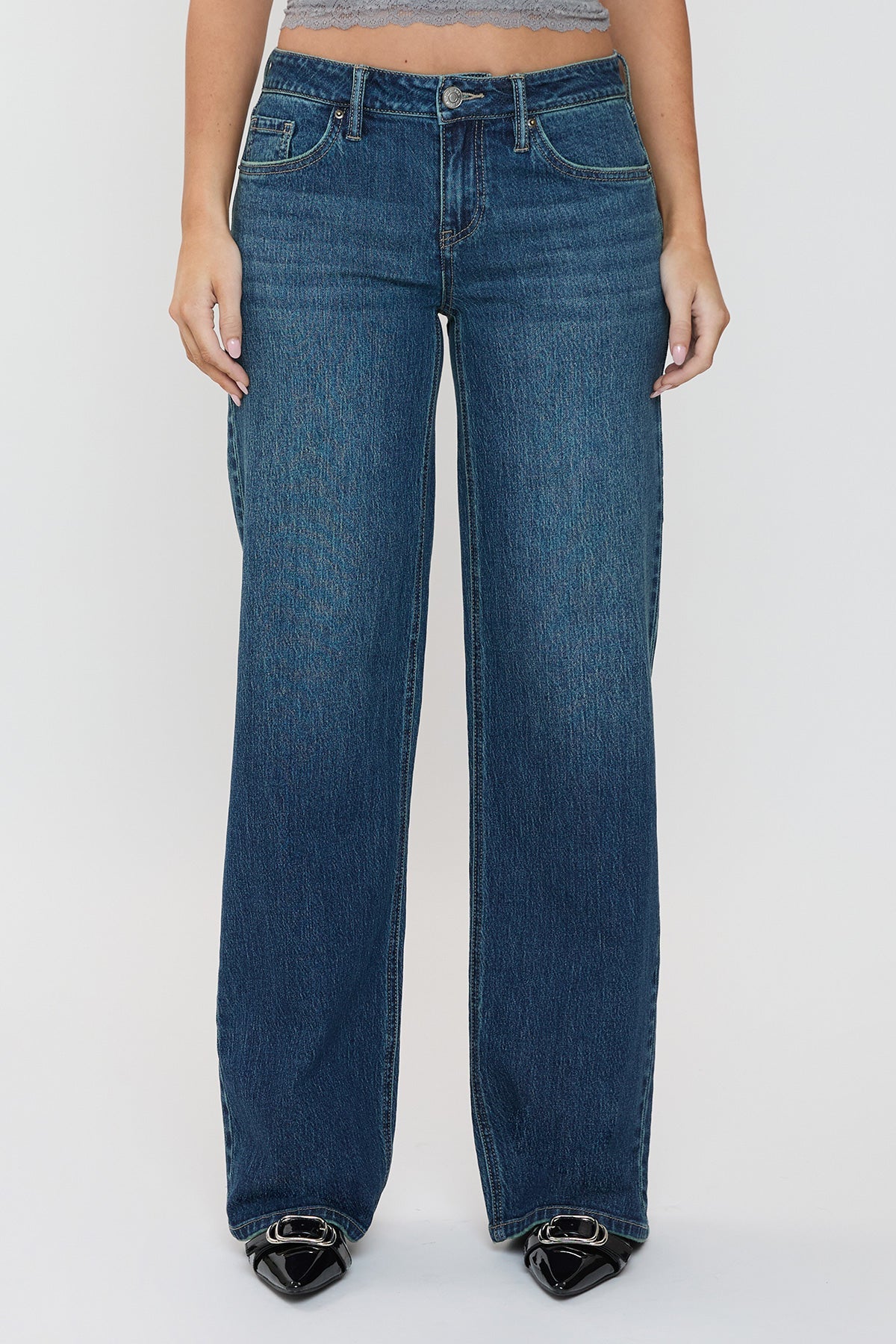 Women's Luxe Britney Wide Leg Jeans in P Deep Sky Blue Rips view 19 - Women'S Luxe Jeans (bottom)
