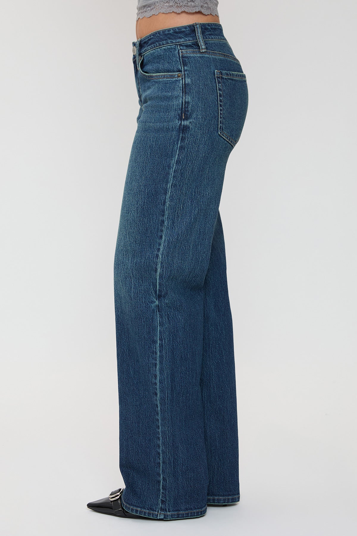 Women's Luxe Britney Wide Leg Jeans in P Deep Sky Blue Rips view 20 - Women'S Luxe Jeans (bottom)