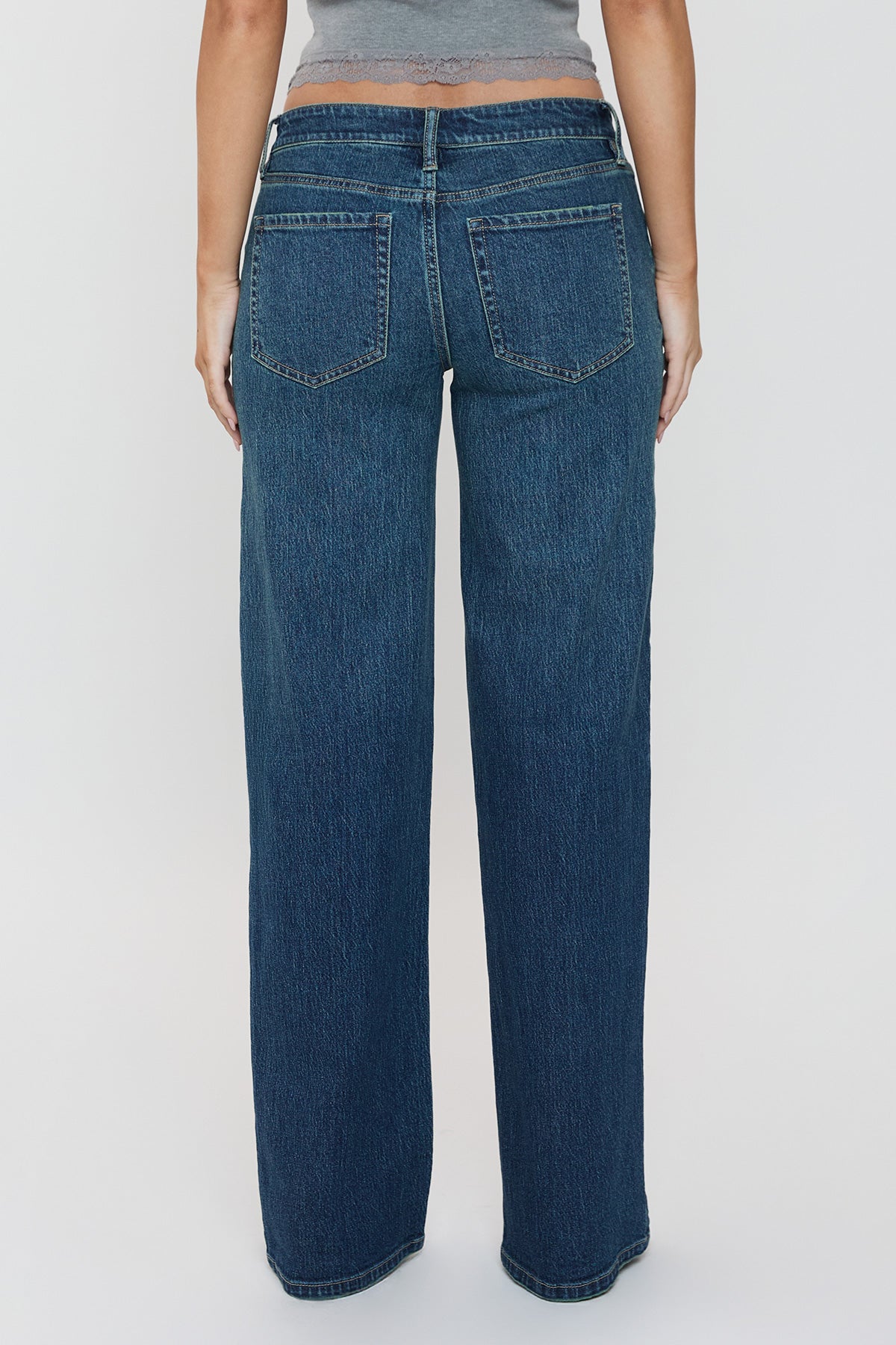Women's Luxe Britney Wide Leg Jeans in P Deep Sky Blue Rips view 21 - Women'S Luxe Jeans (bottom)
