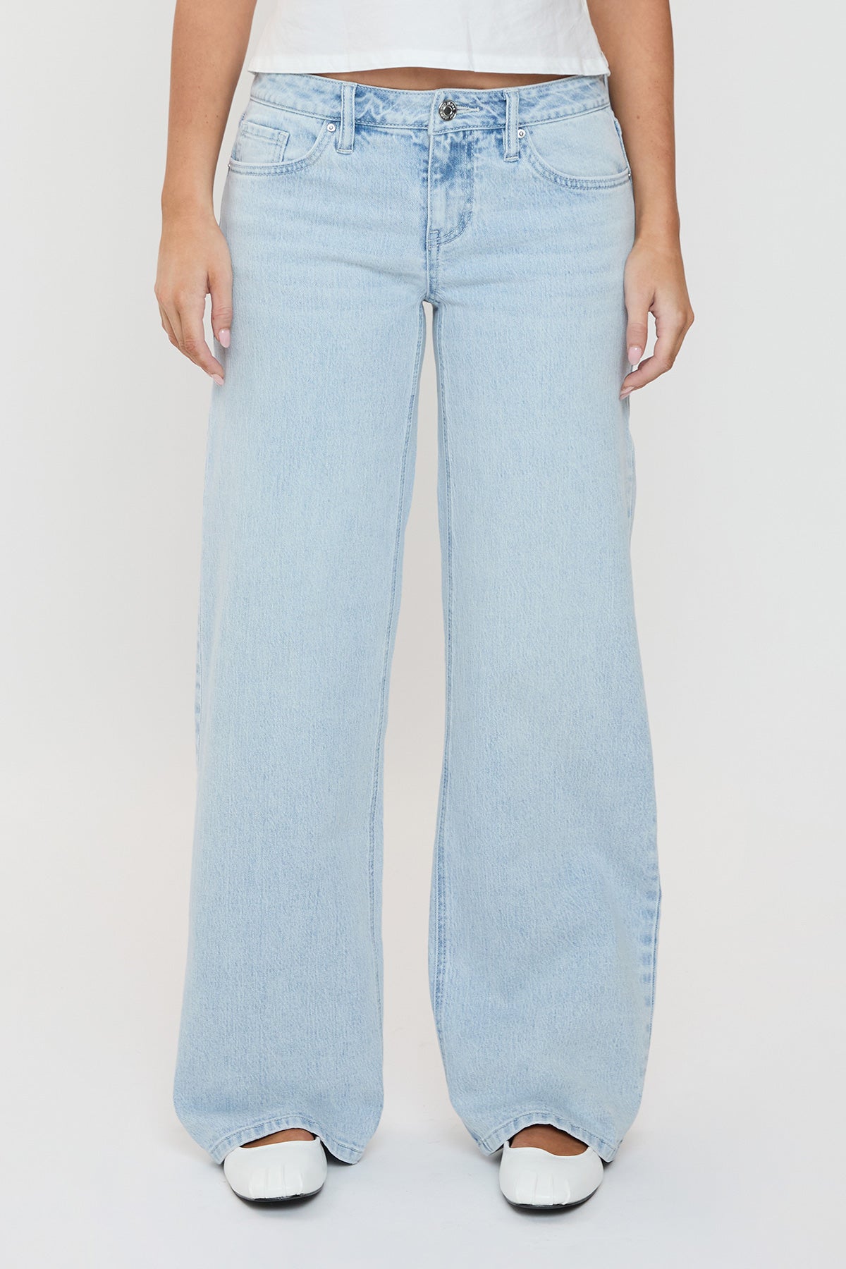 Women's Luxe Britney Wide Leg Jeans in Q Celeste Blue Rips view 3 - Women'S Luxe Jeans (bottom)
