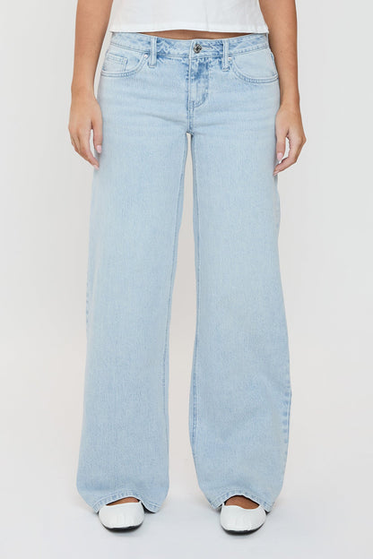 Women's Luxe Britney Wide Leg Jeans in Q Celeste Blue Rips view 3 - Women'S Luxe Jeans (bottom)