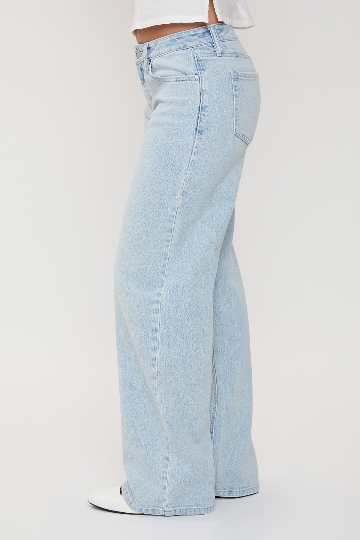 Women's Luxe Britney Wide Leg Jeans in Q Celeste Blue Rips view 4 - Women'S Luxe Jeans (bottom)