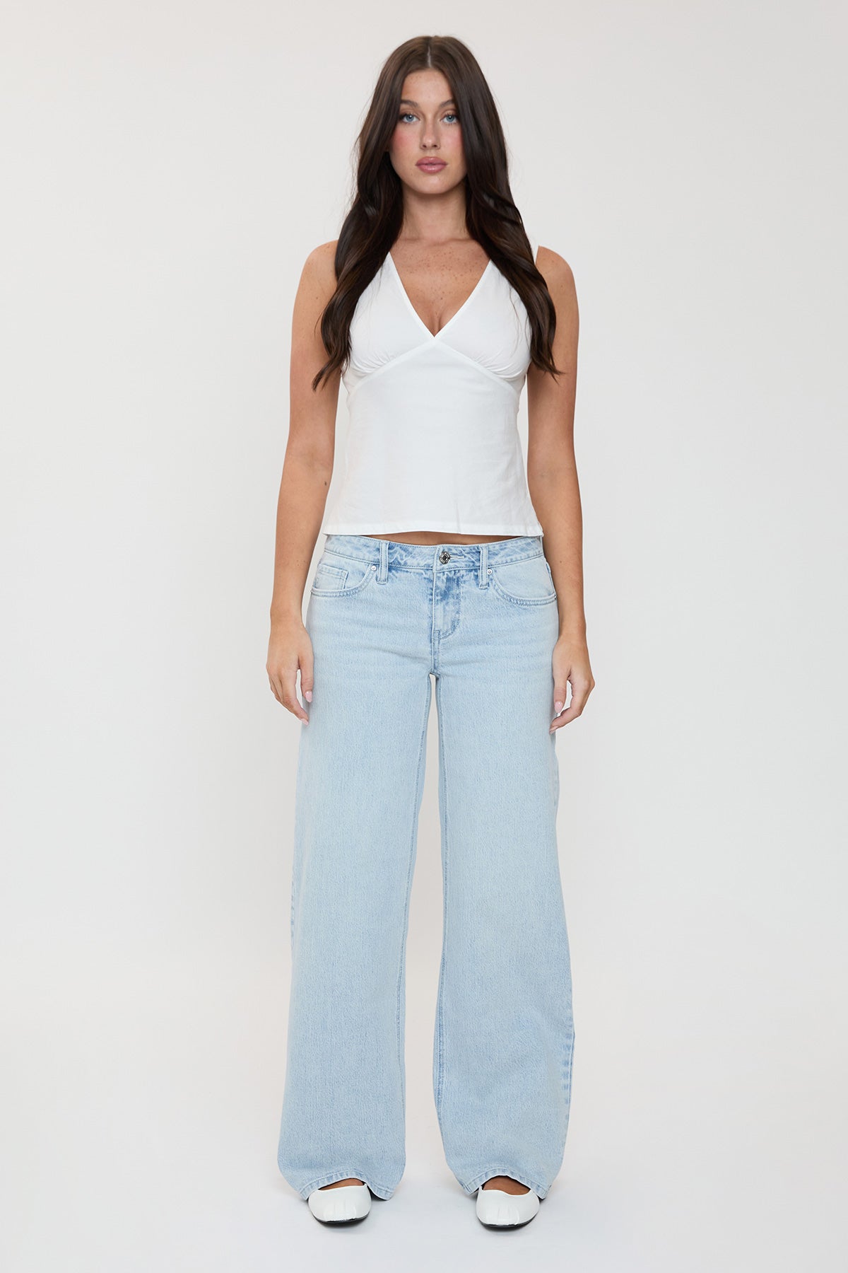 Women's Luxe Britney Wide Leg Jeans in Q Celeste Blue Rips view 6 - Women'S Luxe Jeans (bottom)