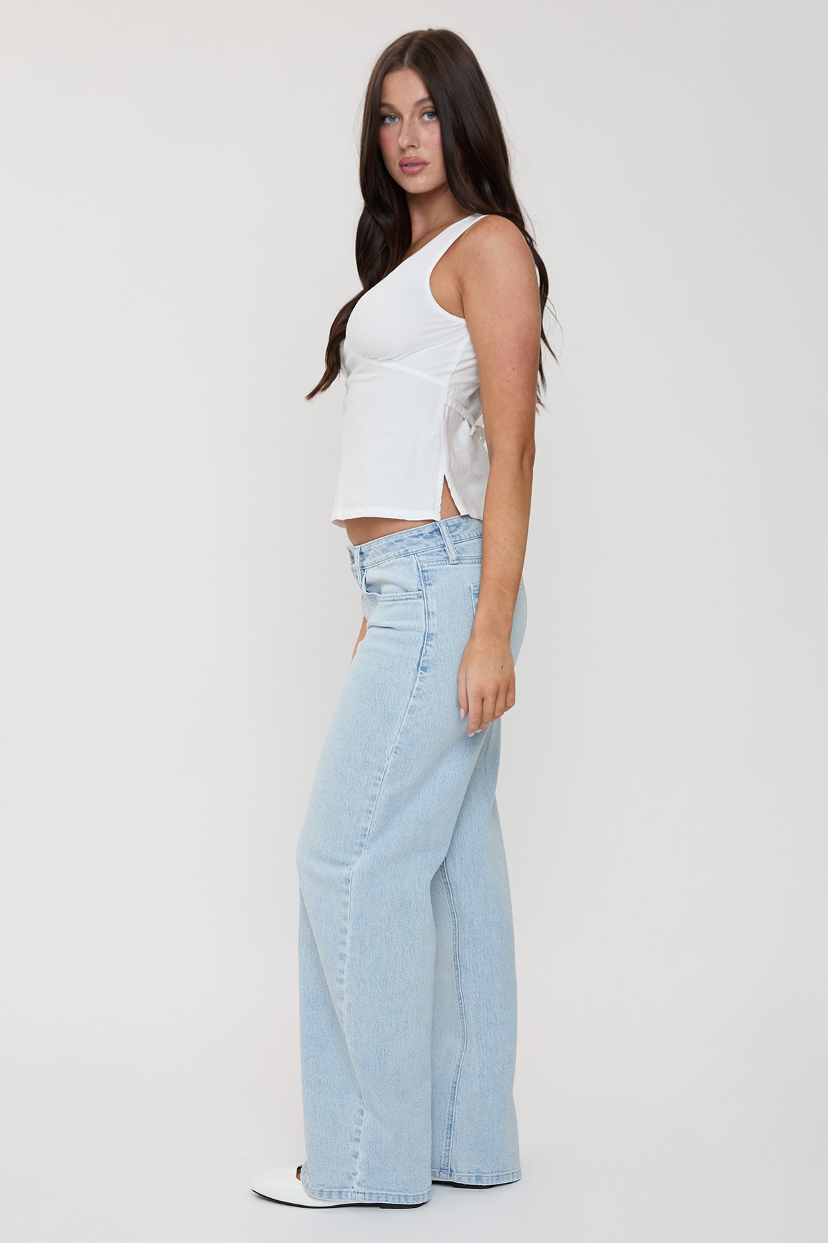 Women's Luxe Britney Wide Leg Jeans in Q Celeste Blue Rips view 7 - Women'S Luxe Jeans (bottom)