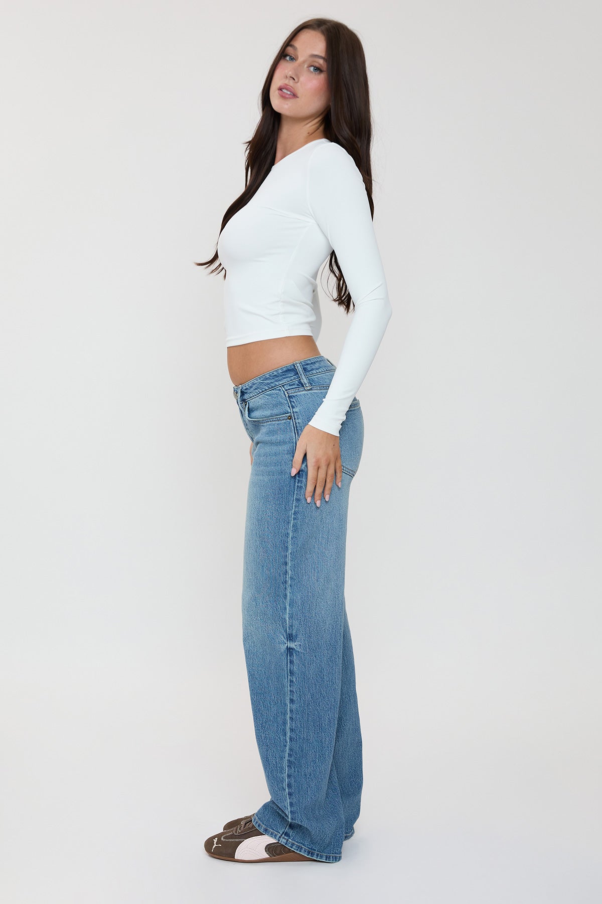Women's Luxe Britney Wide Leg Jeans in T Tinted Blue Rips view 14 - Women'S Luxe Jeans (bottom)
