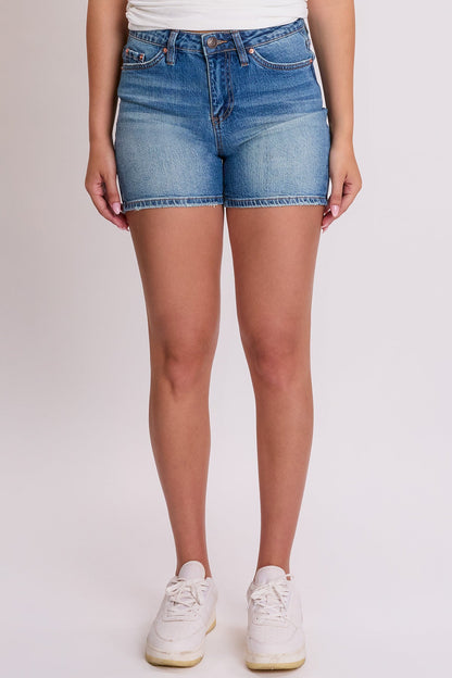 Women's Luxe High Rise Long Denim Shorts in M Medium Blue view 8 - High-Waisted - Women'S Luxe Shorts (bottom)