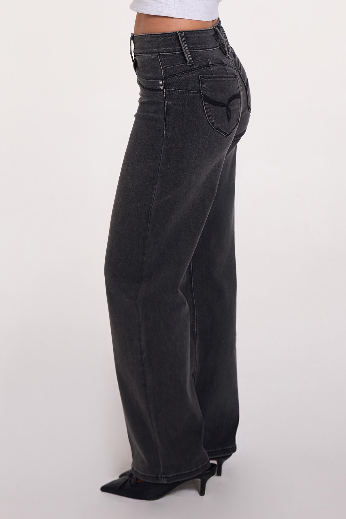 Women's Luxe High Rise Wannabettabutt Straight Jeans in W Black view 10 - High-Waisted - Women'S Luxe Jeans (bottom)
