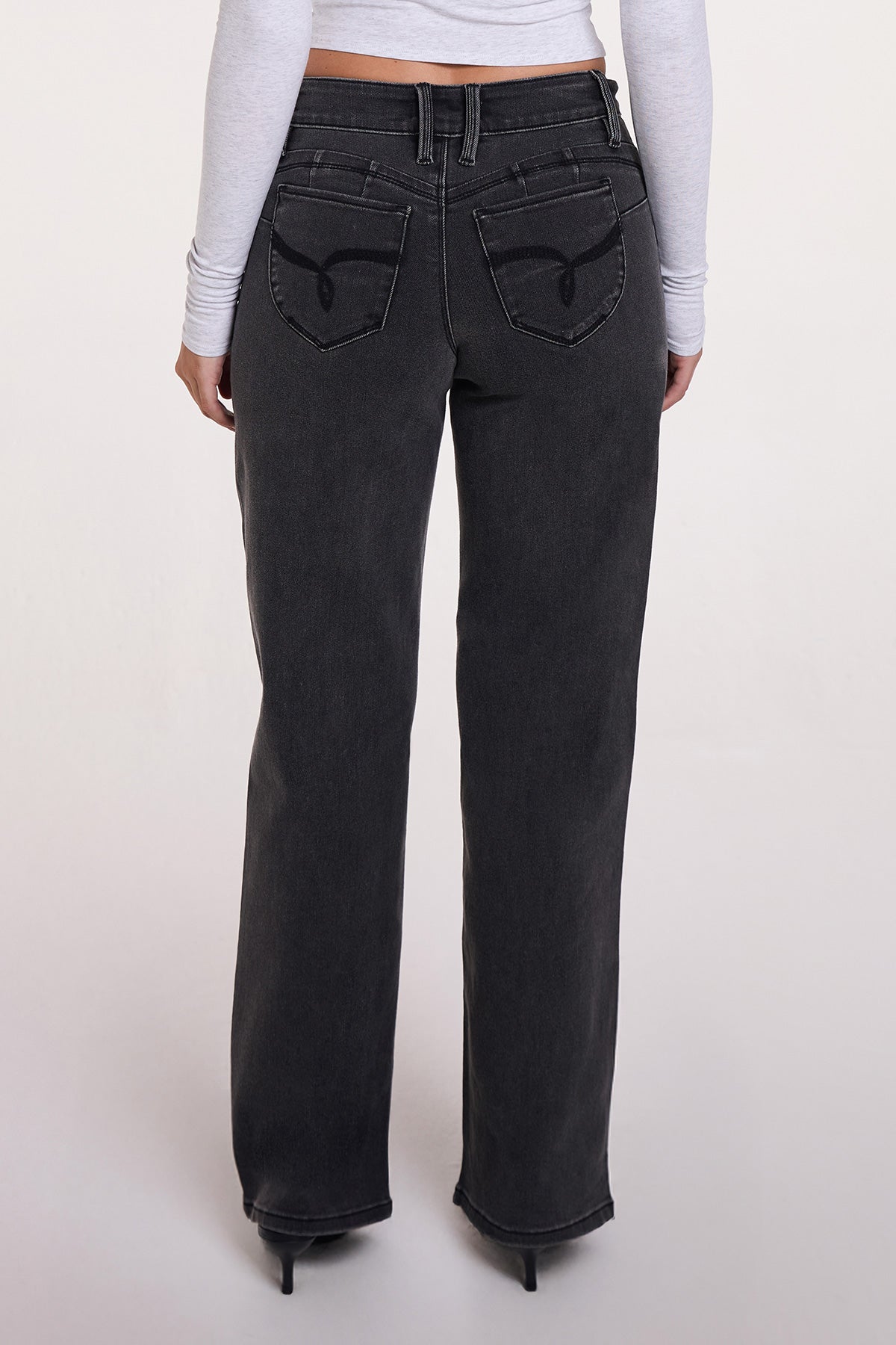 Women's Luxe High Rise Wannabettabutt Straight Jeans in W Black view 11 - High-Waisted - Women'S Luxe Jeans (bottom)