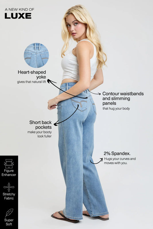 Women's Luxe High Rise Wannabettabutt Straight Jeans in C Sky Blue view 2 - High-Waisted - Women'S Luxe Jeans (bottom)