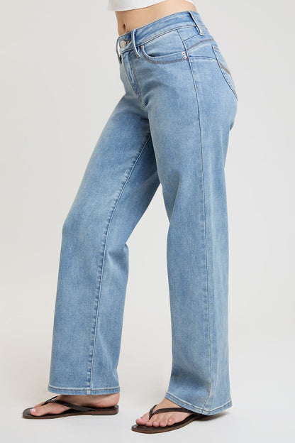 Women's Luxe High Rise Wannabettabutt Straight Jeans in C Sky Blue view 4 - High-Waisted - Women'S Luxe Jeans (bottom)