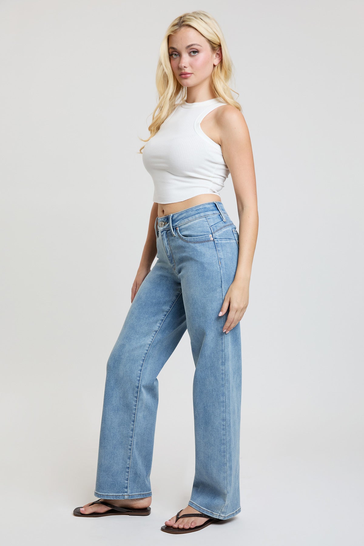 Women's Luxe High Rise Wannabettabutt Straight Jeans in C Sky Blue view 6 - High-Waisted - Women'S Luxe Jeans (bottom)