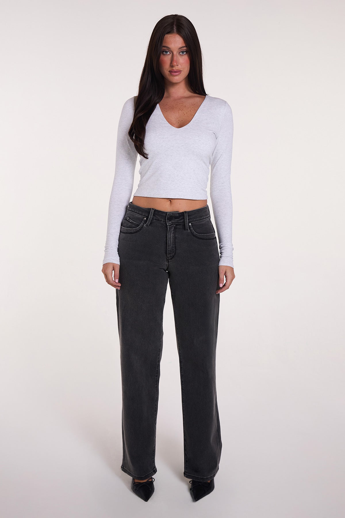 Women's Luxe High Rise Wannabettabutt Straight Jeans in W Black view 8 - High-Waisted - Women'S Luxe Jeans (bottom)