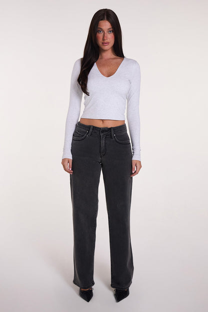 Women's Luxe High Rise Wannabettabutt Straight Jeans in W Black view 8 - High-Waisted - Women'S Luxe Jeans (bottom)