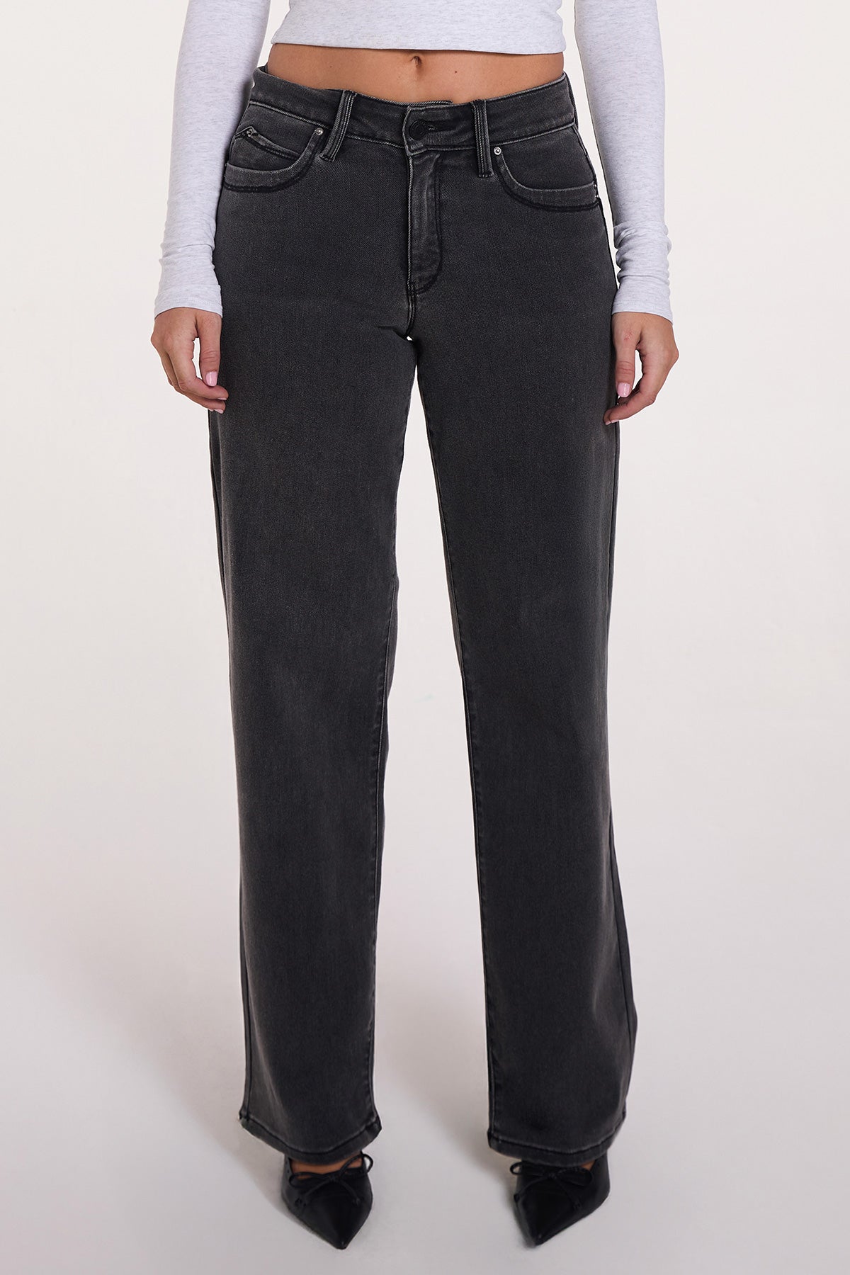 Women's Luxe High Rise Wannabettabutt Straight Jeans in W Black view 9 - High-Waisted - Women'S Luxe Jeans (bottom)