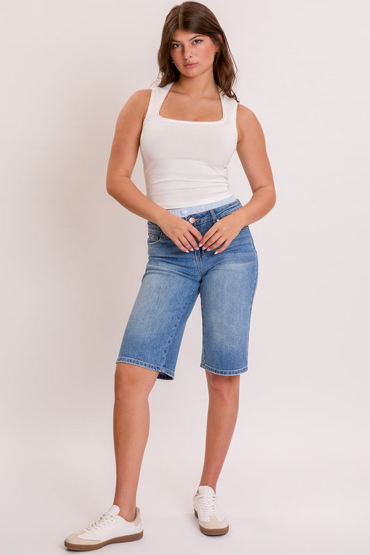 Women's Luxe Jort with Removable Boxer Waist in M Medium Blue (bottom)