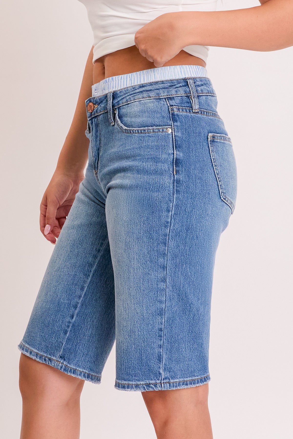 Women's Luxe Jort with Removable Boxer Waist in M Medium Blue view 5 (bottom)