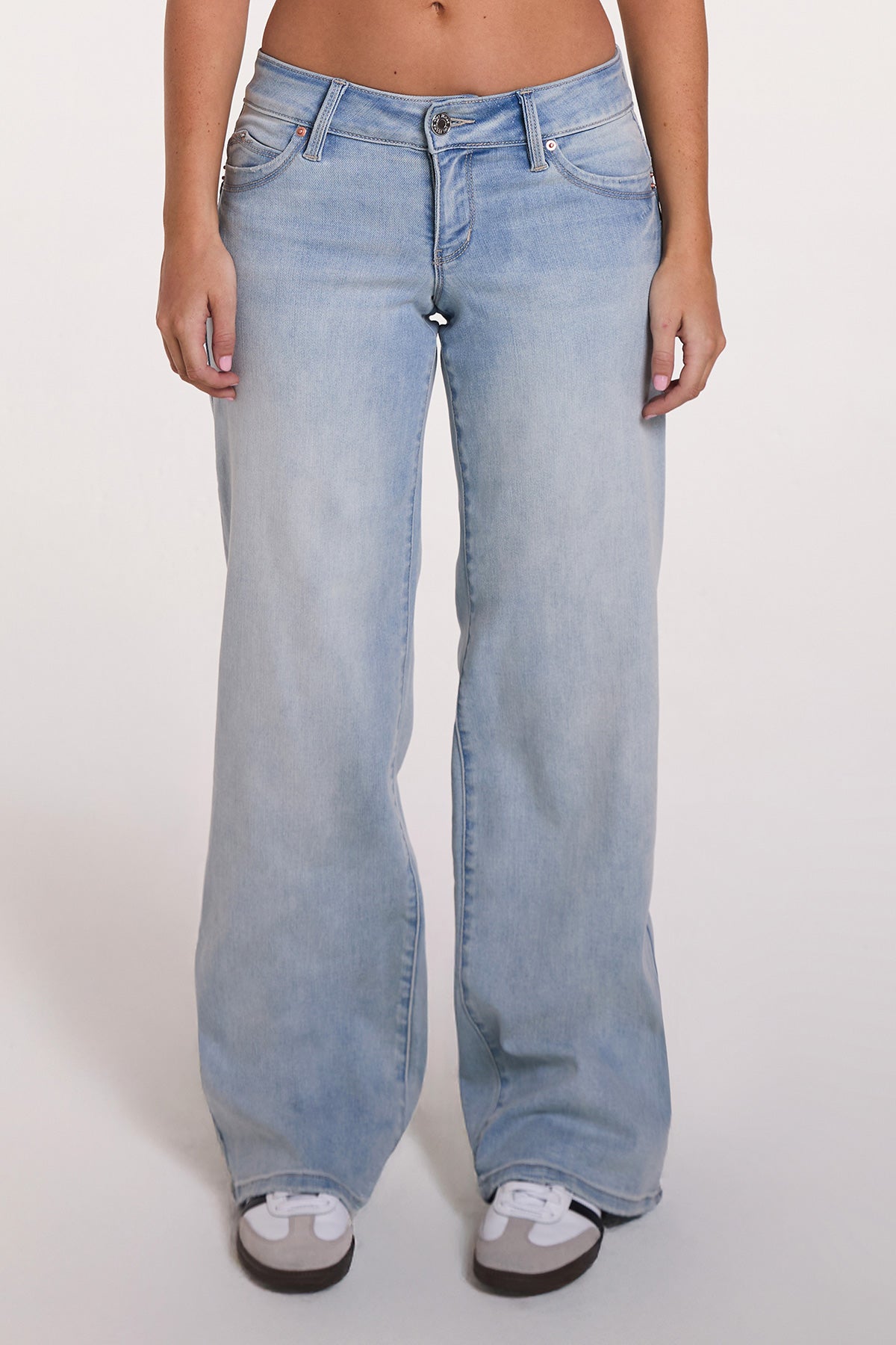 Women's Luxe Low Rise Wannabettabutt Wide Leg Jeans in L Light Blue view 3 - Women'S Luxe Jeans (bottom)