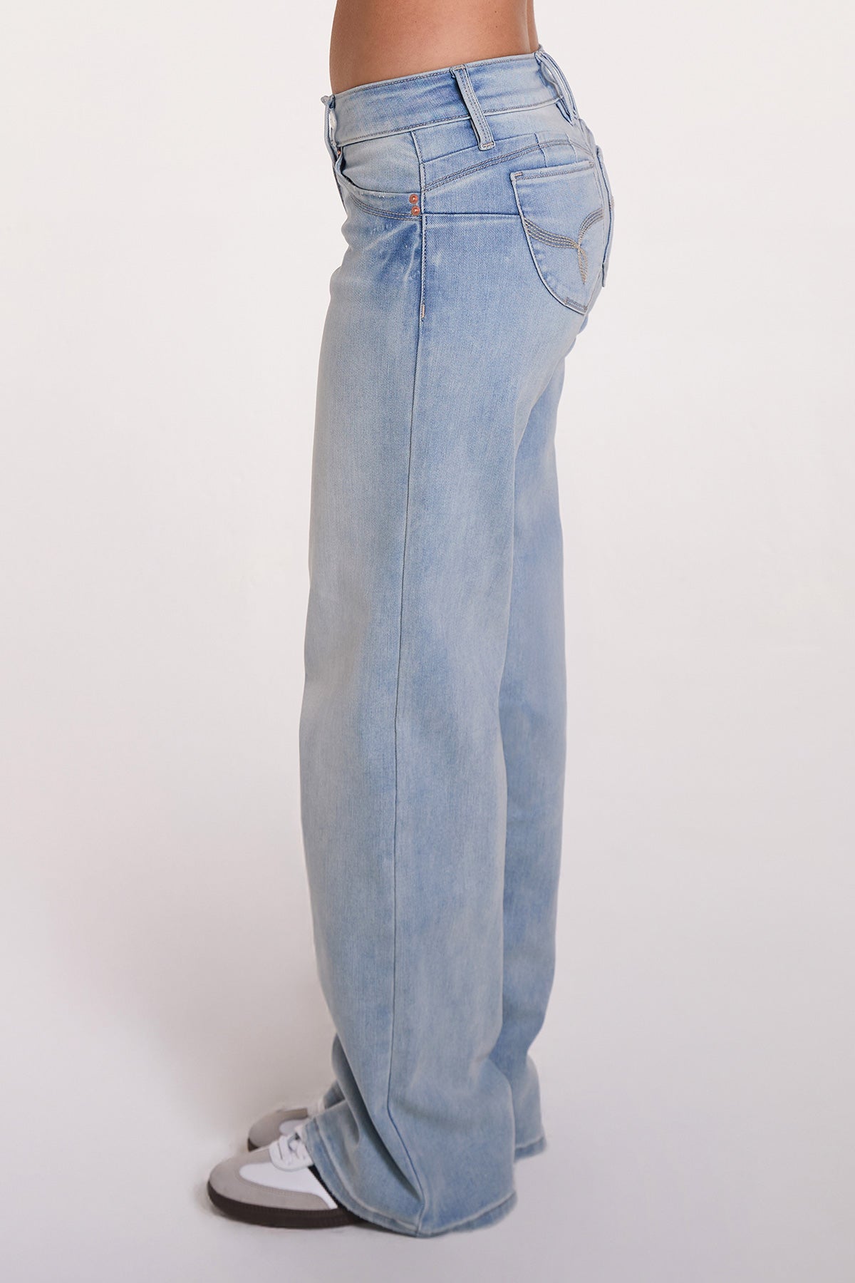 Women's Luxe Low Rise Wannabettabutt Wide Leg Jeans in L Light Blue view 4 - Women'S Luxe Jeans (bottom)