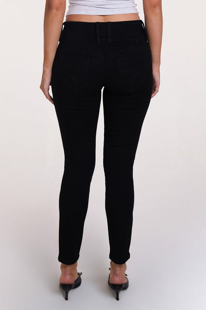Women's Luxe Mid Rise 3-button Wannabettabutt Skinny Jeans in W Black view 11 - Women'S Luxe Jeans (bottom)