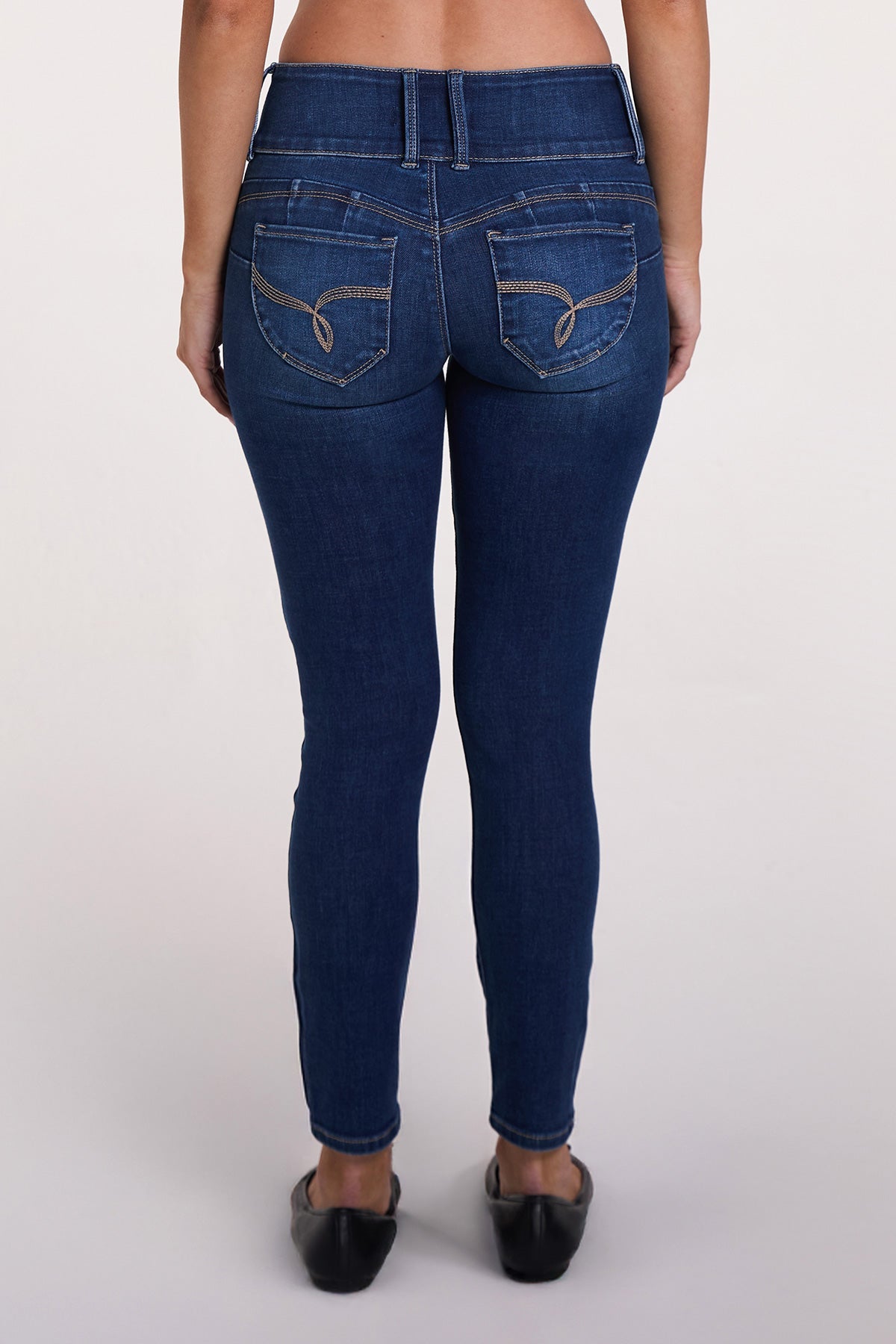 Women's Luxe Mid Rise 3-button Wannabettabutt Skinny Jeans in M Medium Blue view 5 - Women'S Luxe Jeans (bottom)