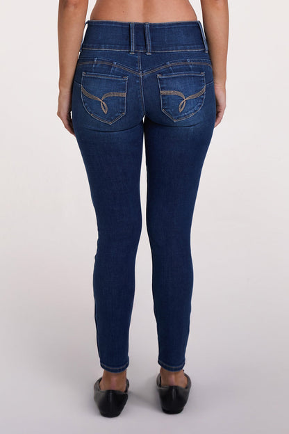Women's Luxe Mid Rise 3-button Wannabettabutt Skinny Jeans in M Medium Blue view 5 - Women'S Luxe Jeans (bottom)