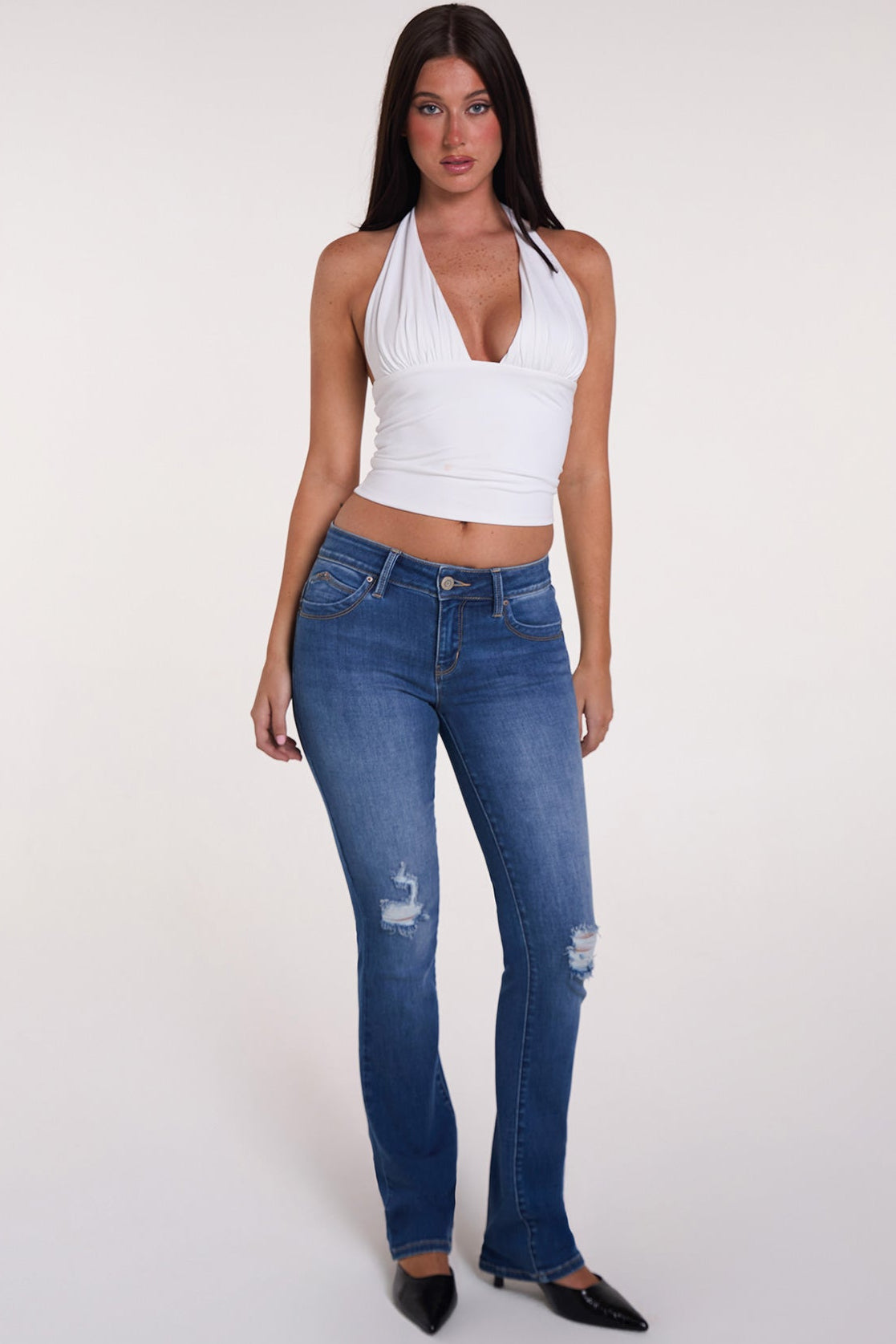 Women's Luxe Mid Rise Wannabettabutt Bootcut Jeans in M Medium Blue Rips - Women'S Luxe Jeans (bottom)