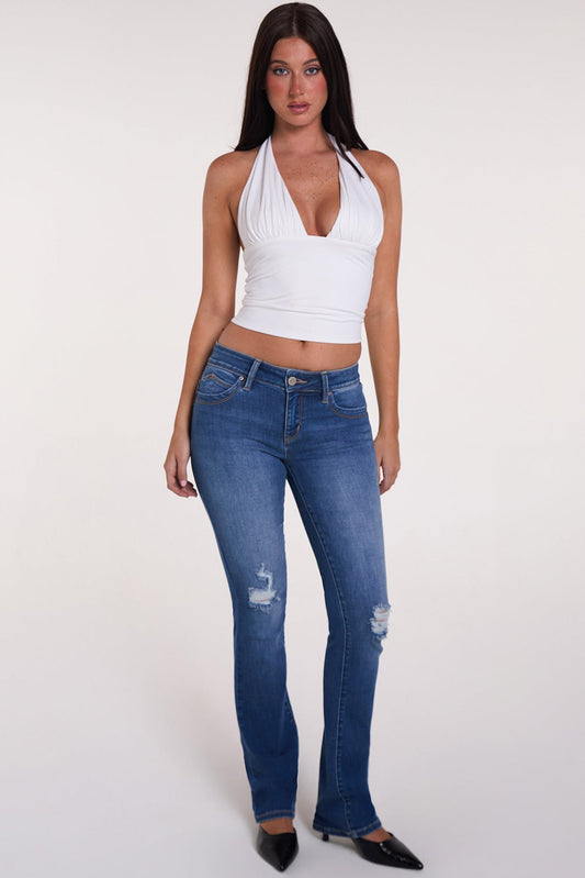 Women's Luxe Mid Rise Wannabettabutt Bootcut Jeans in M Medium Blue Rips - Women'S Luxe Jeans (bottom)
