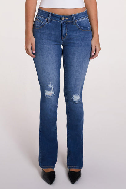 Women's Luxe Mid Rise Wannabettabutt Bootcut Jeans in M Medium Blue Rips view 3 - Women'S Luxe Jeans (bottom)