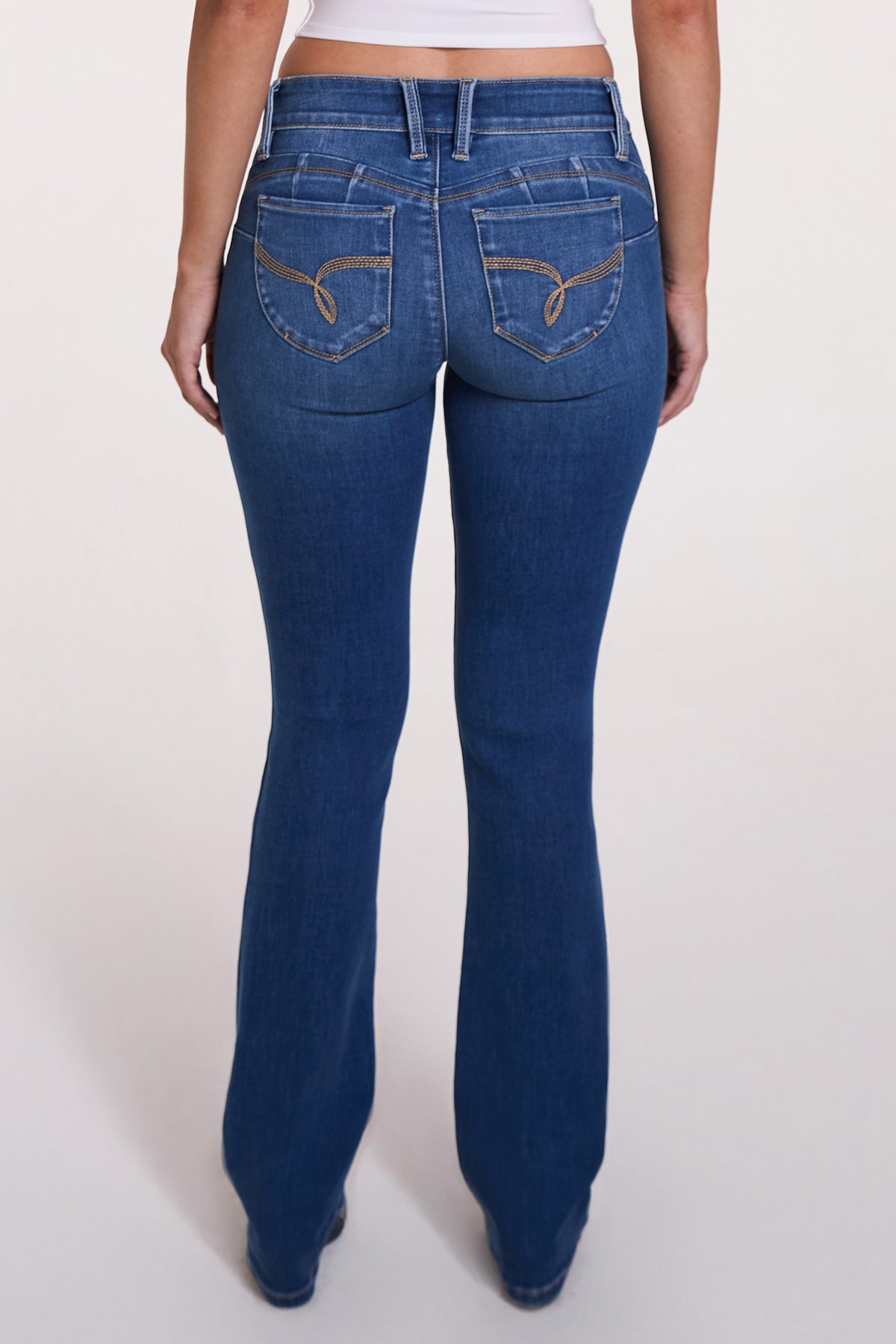 Women's Luxe Mid Rise Wannabettabutt Bootcut Jeans in M Medium Blue Rips view 5 - Women'S Luxe Jeans (bottom)